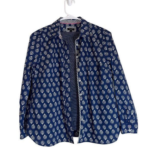 Talbots Tops - Talbots Button Up Size S Petite Blue White Tropical Long Sleeve Cotton 2 Shirts